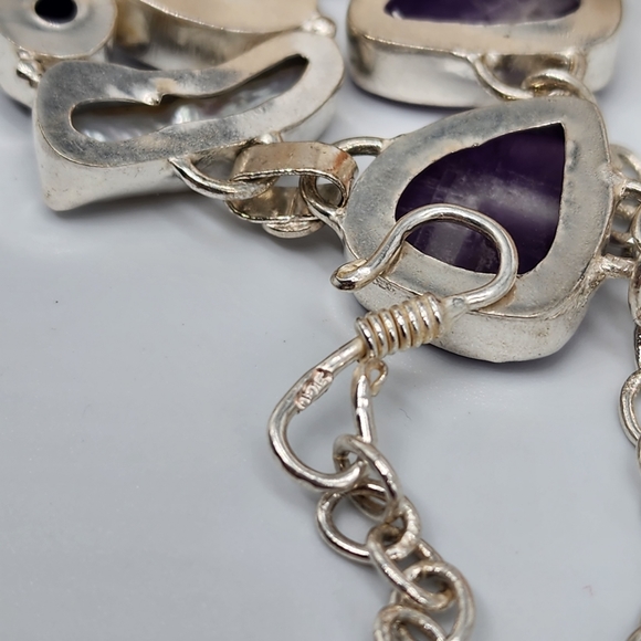 Silver 925 Long Necklace Pendant Pearl  Amethyst Stones - Picture 5 of 10